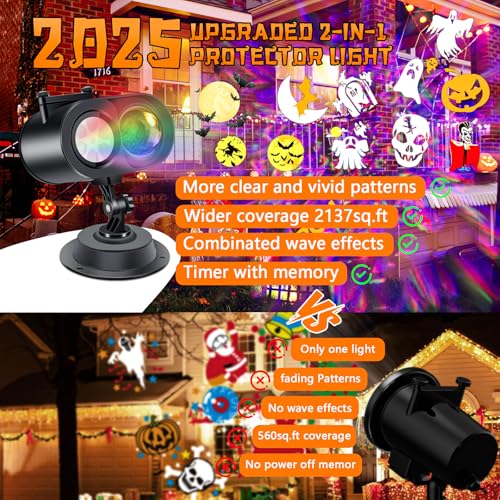 2-In-1 HD Moving Pattern Projector Lights with Remote Control, 12 Slides, 15 Colors, IP65 Waterproof R198