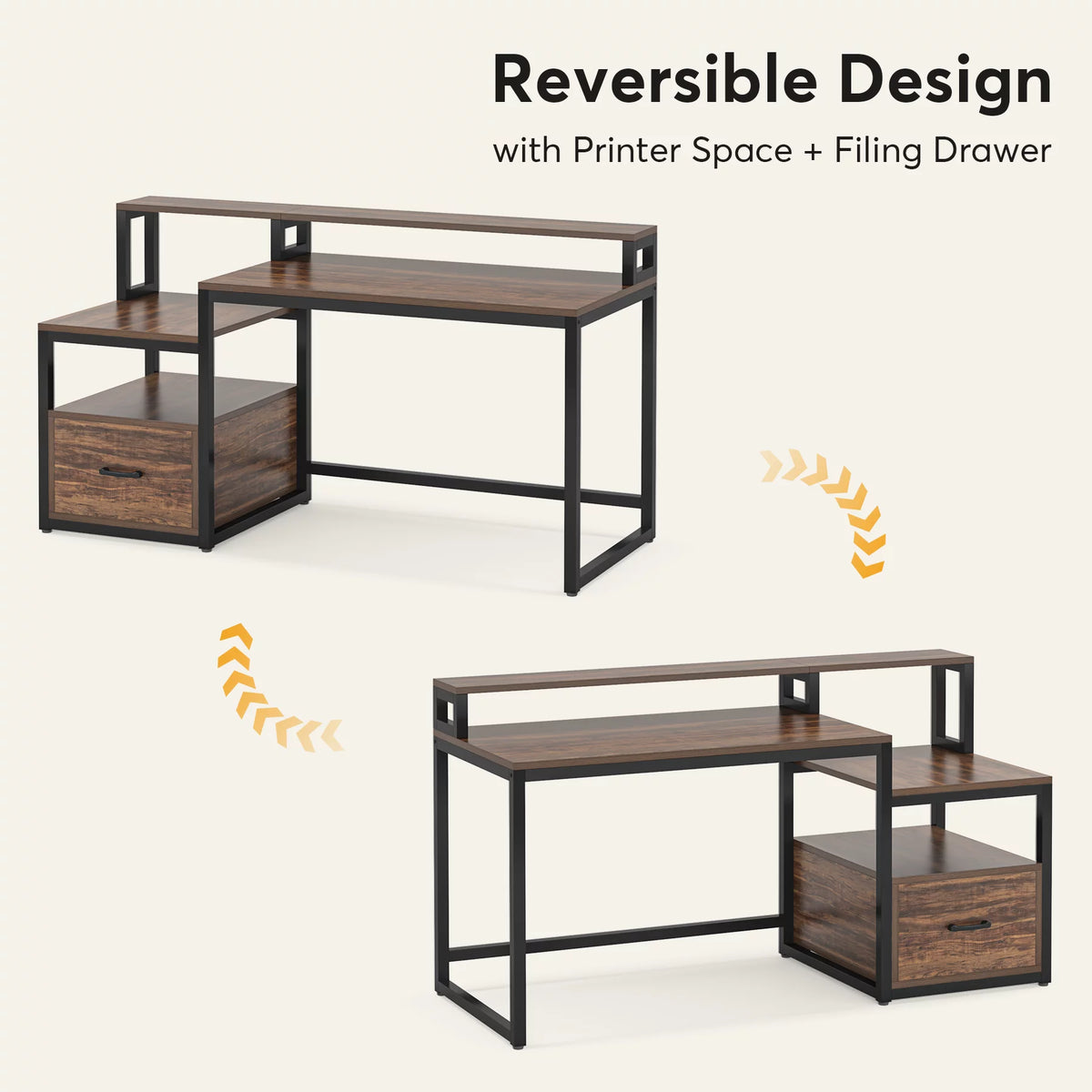 60 inch Computer Desk with File Drawer and Storage Shelves T714