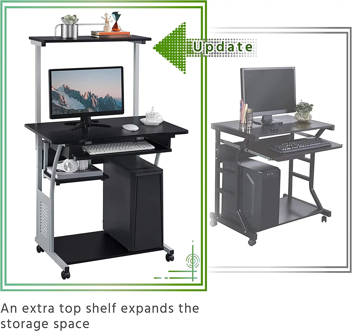 Black 2 Tier Mobile Computer Desk with Printer Shelf Q94175