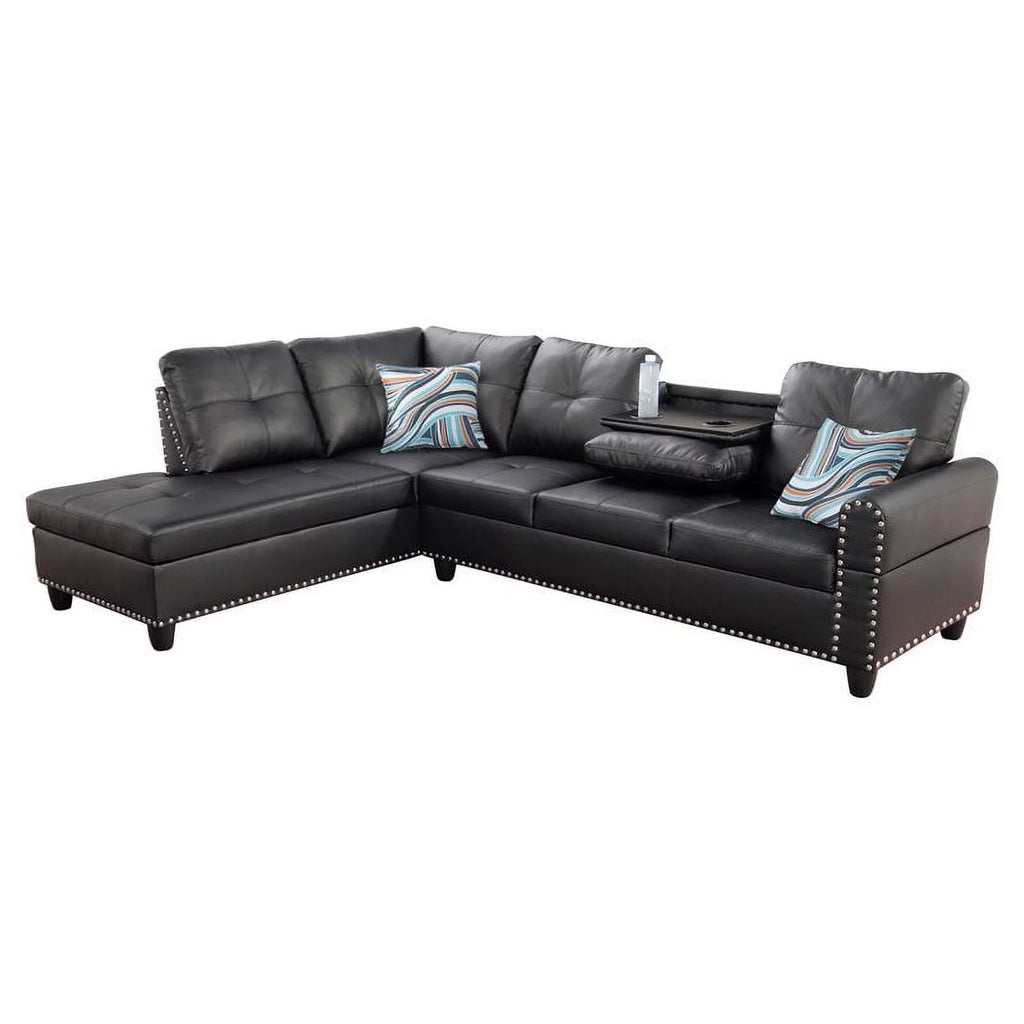Faux Leather Sectional Sofa in Black B205949
