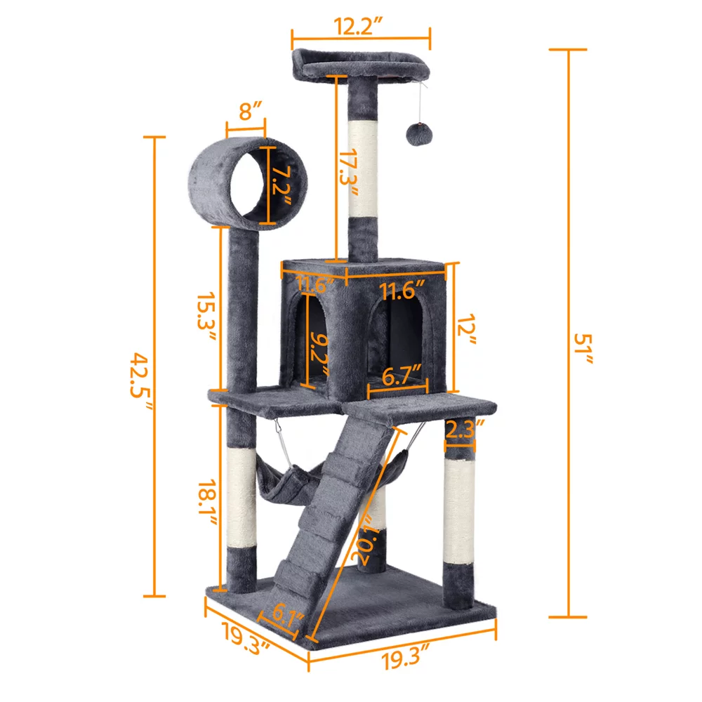 51" Cat Tree Tower Condo Scratcher Gray K9633