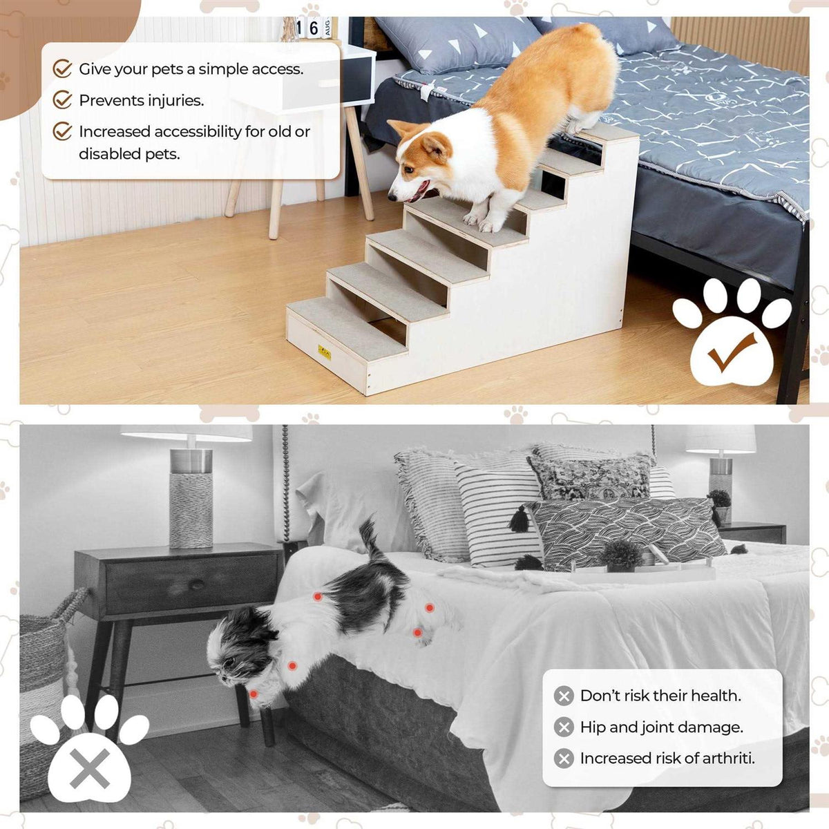 Wood 7-Step Dog Stairs with Carpet I34818