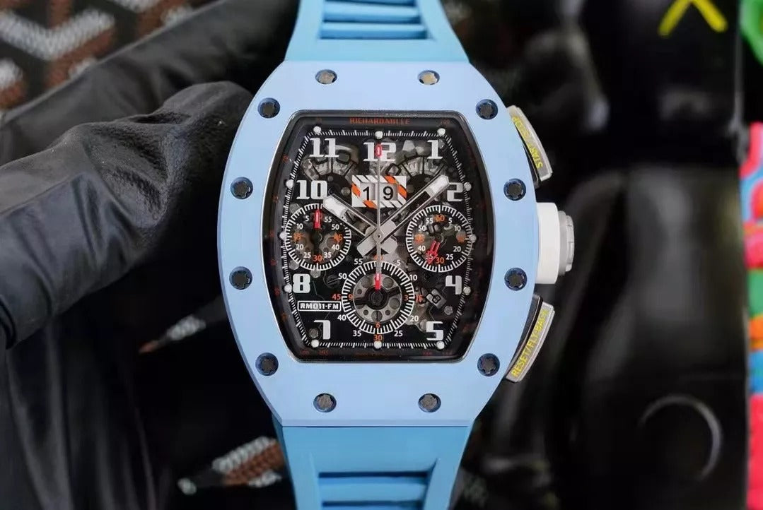 Skeleton Dial Blue Bezel Blue Rubber Strap Watch Y52009