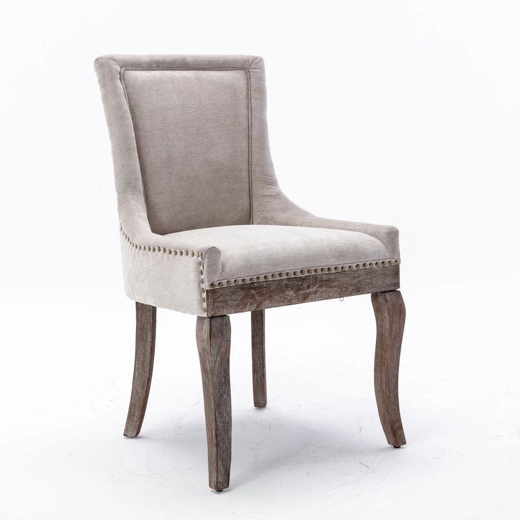 Beige Upholstered Fabric Dining Chairs Set of 6 with Solid Wood Legs H45681