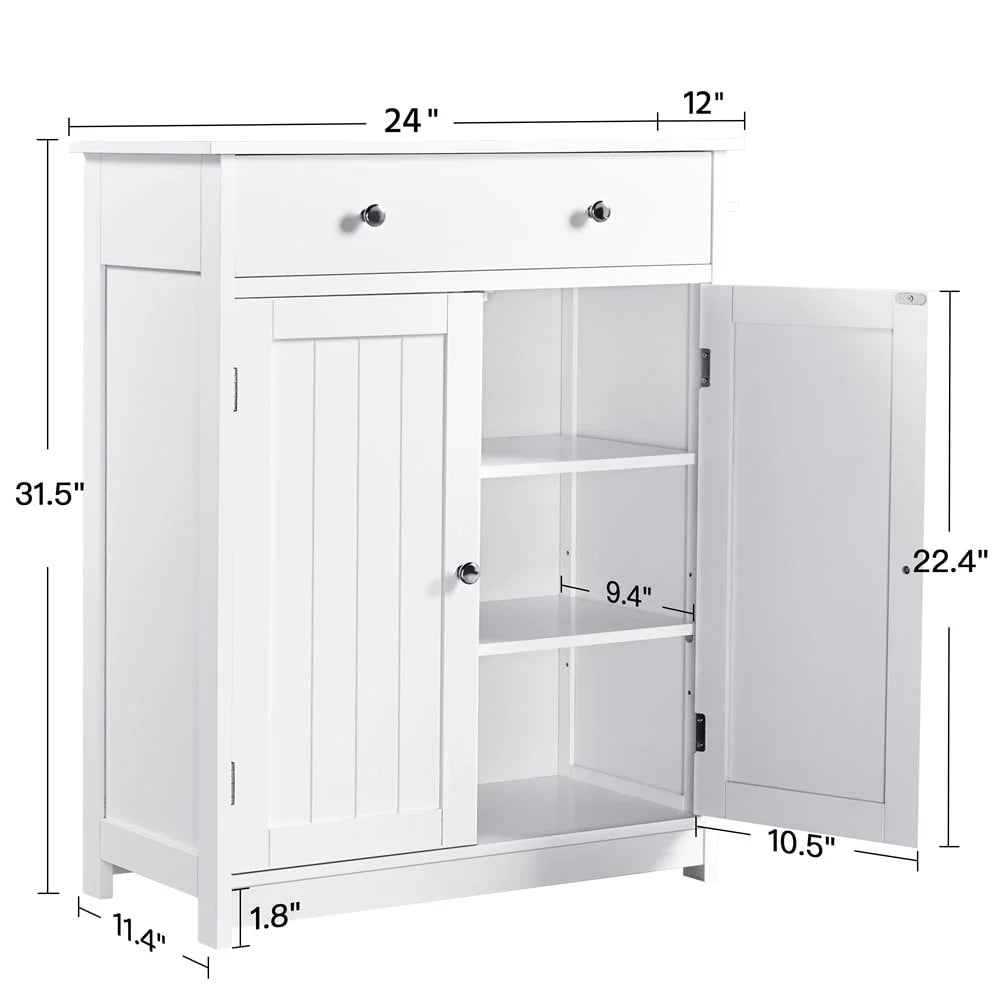 Free Standing Bathroom Cabinet with 1 Drawer 2 Doors White J736145