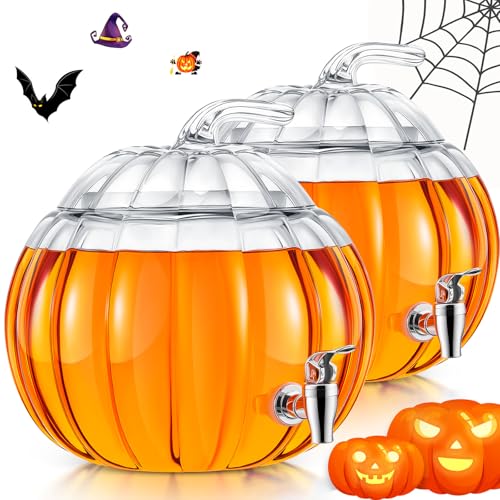 2 Pack 2 Gallon Glass Pumpkin Drink Dispenser with Spigot G69806