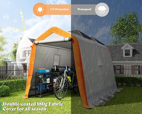 10.5x12x8 FT Heavy Duty Portable Shed Storage Shelter with 4 Waterproof Windows & Roll-up Zipper Door, Grey D11582