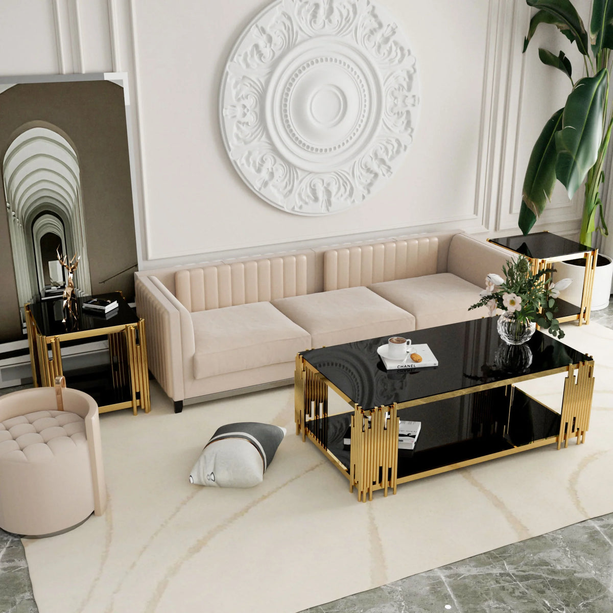 Stainless Steel Square Glass End Table R699