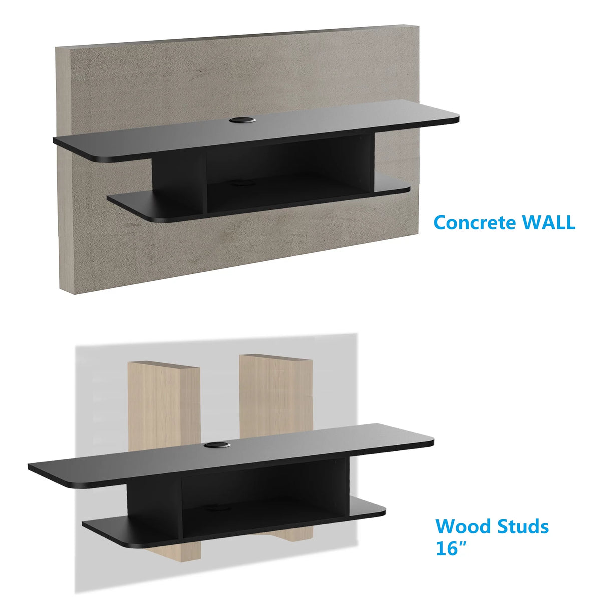 Black Wall Mounted Floating TV Shelf Media Console D580149