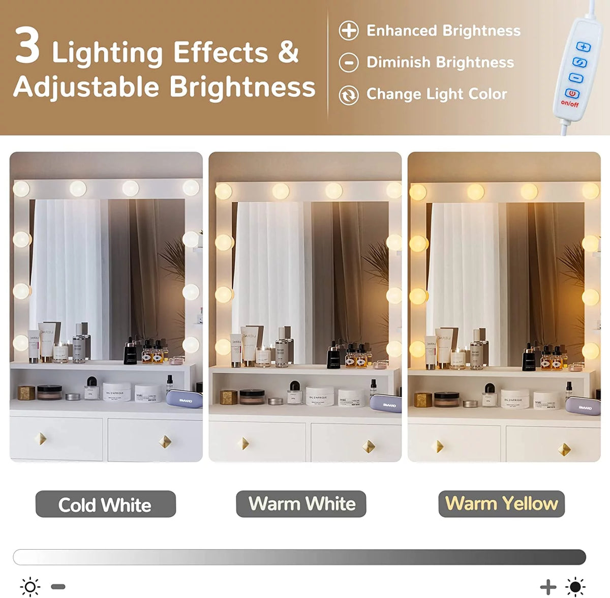 White Makeup Vanity with Lights and 5 Drawers H872717