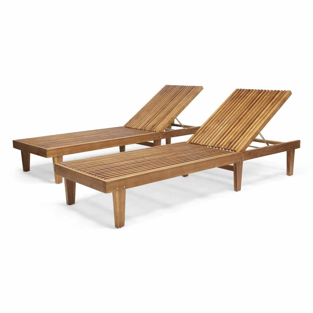 Teak Acacia Wood Chaise Lounge Set of 2 B832950