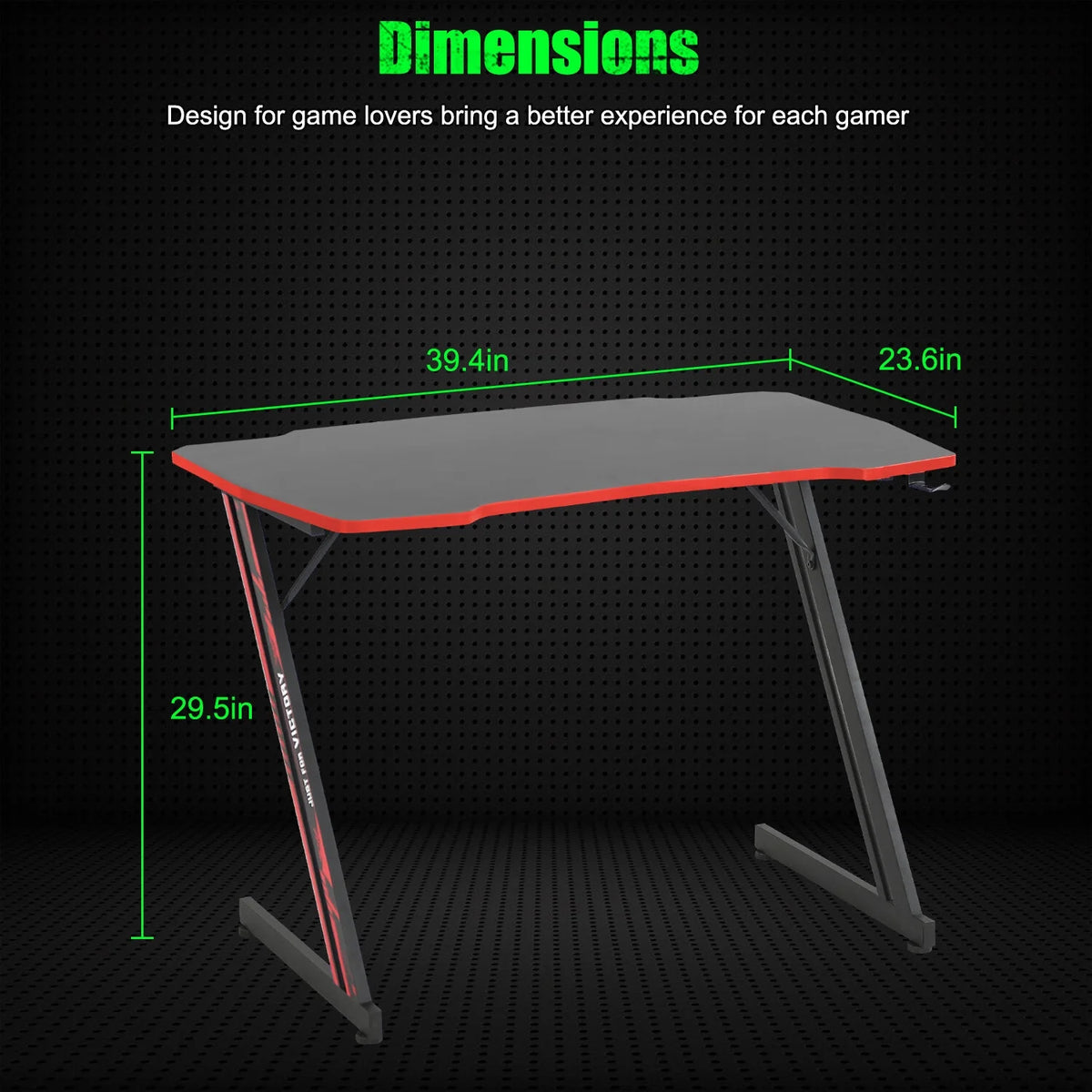 39 inch Z Shaped Gaming Desk with Headphone Hook A950