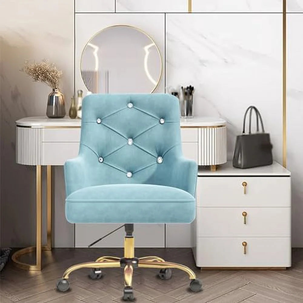 Blue Velvet Swivel Vanity Chair with Wheels S78733