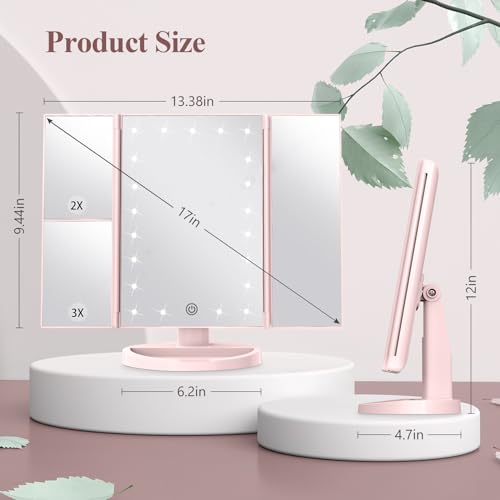White Trifold Makeup Mirror with Lights L8825