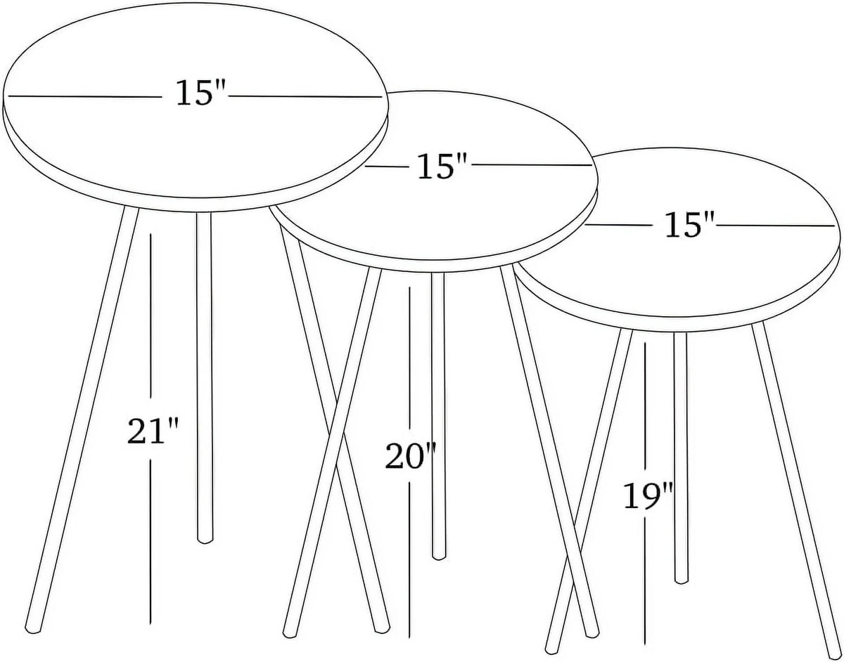 Round Nesting End Tables White Marble Silver E2473