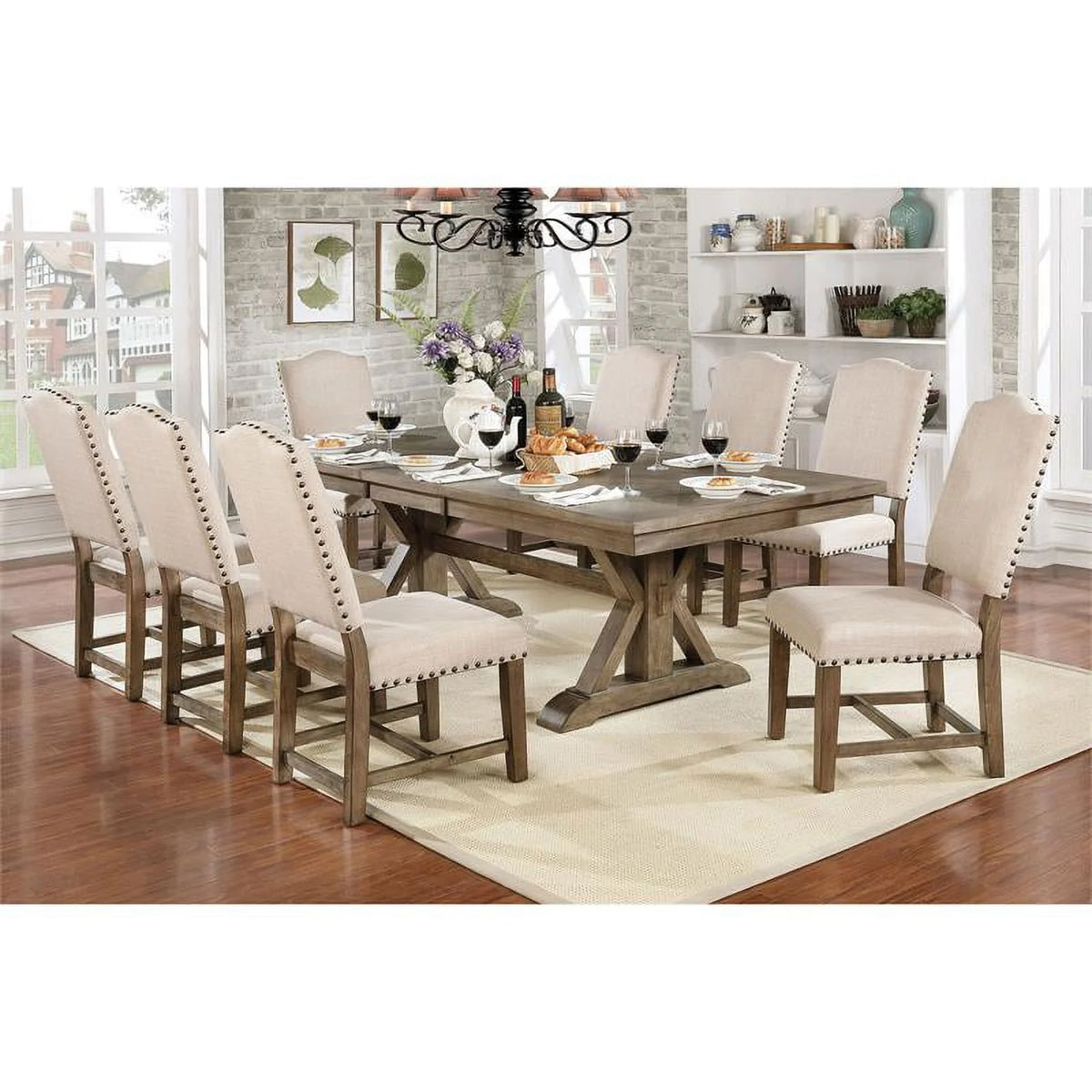Light Oak Fabric Dining Side Chair Set of 2 I9798