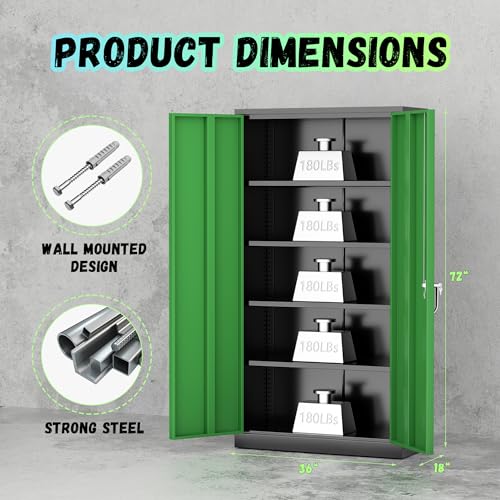 72” Black Metal Storage Cabinet with Doors and Shelves J766944