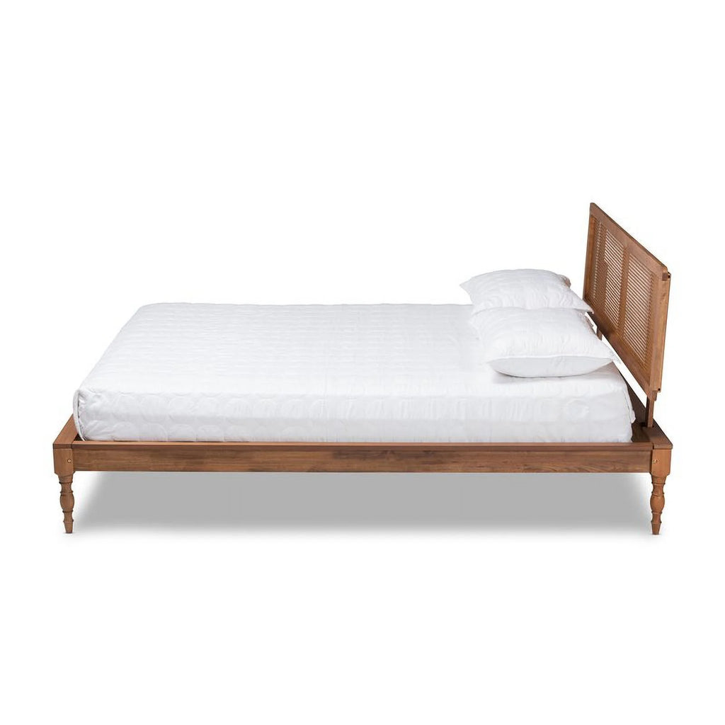 Full Size Wood Rattan Platform Bed B694586