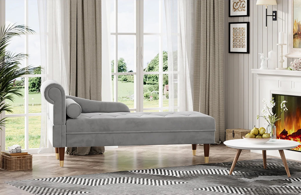 Grey Velvet Chaise Lounge D857
