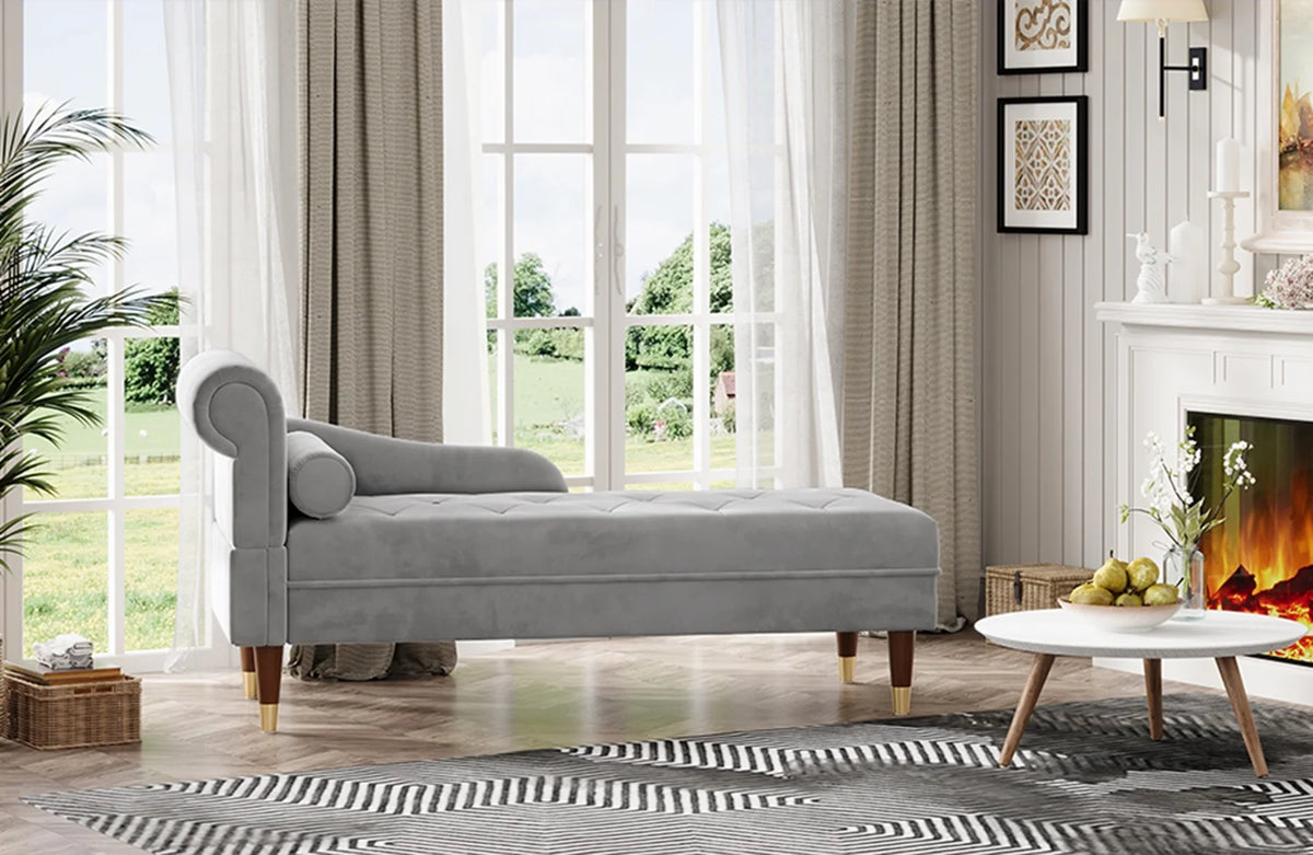 Grey Velvet Chaise Lounge D857