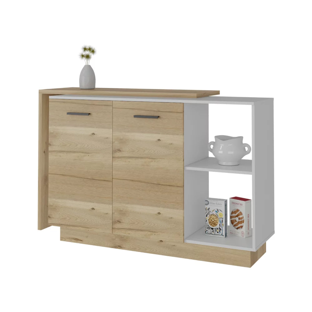 2-Piece White and Light Oak Kitchen Island and Pantry Cabinet Y4178