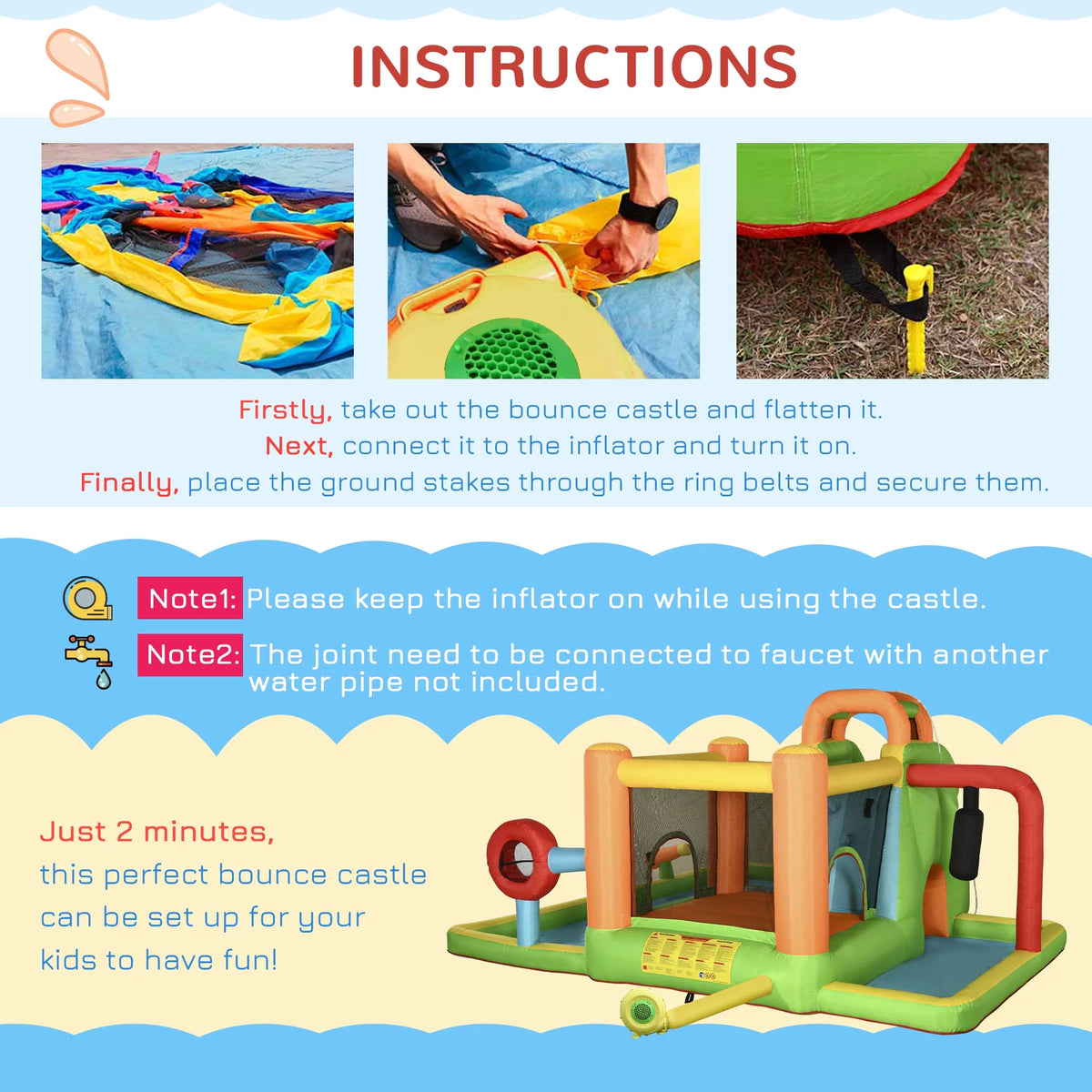 7-in-1 Inflatable Water Slide Bounce House with Carry Bag N1803