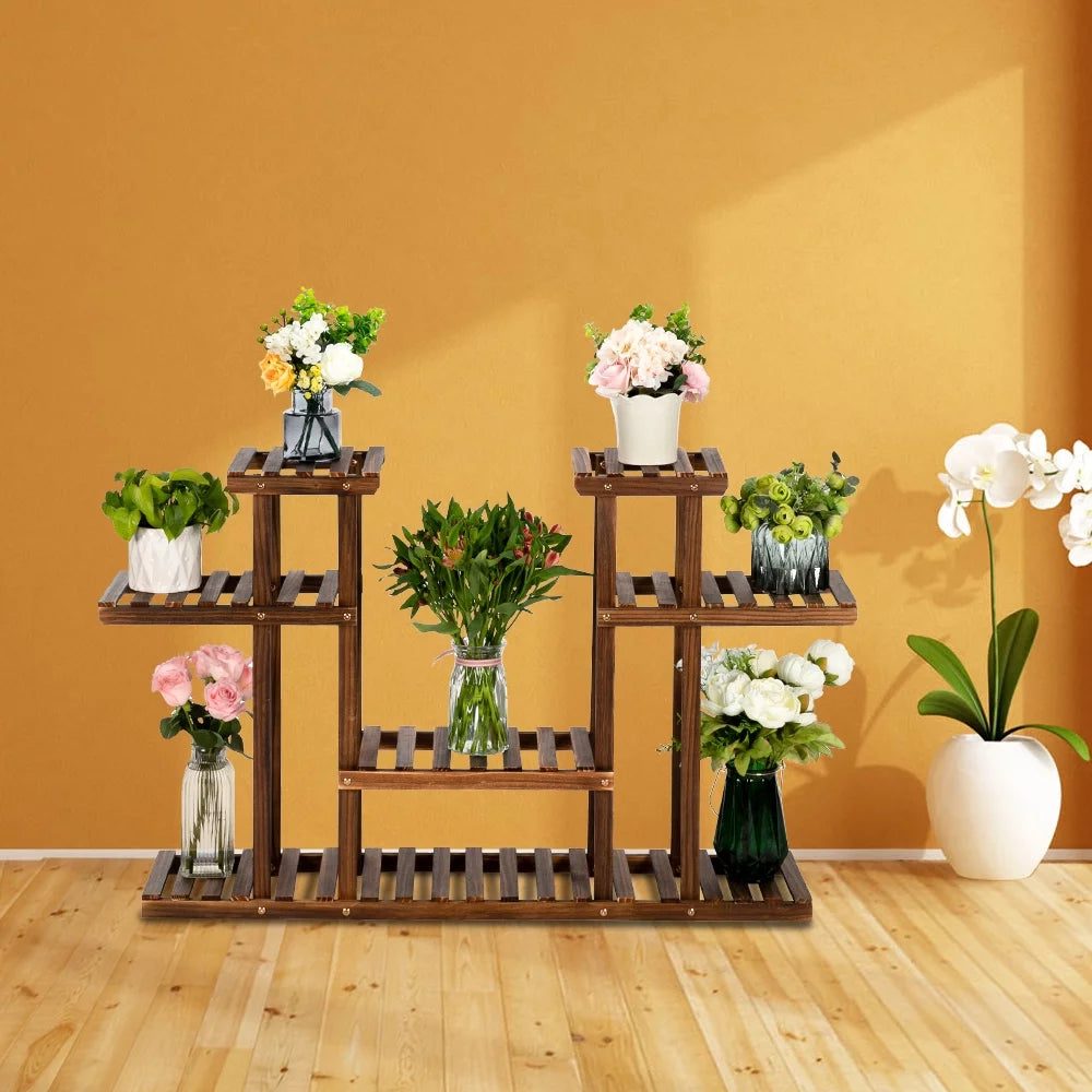 Wood Tall Tiered Plant Stand 4 Floors with 12 Seats C911398
