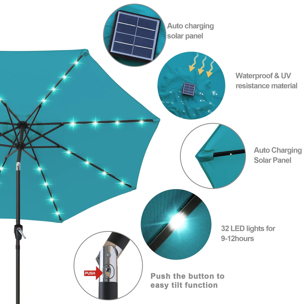 10.5ft Solar LED Patio Umbrella with Tilt and Crank T821