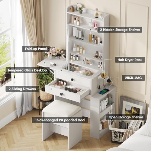 White Makeup Vanity Desk with Lighted Mirror and Chair X99870