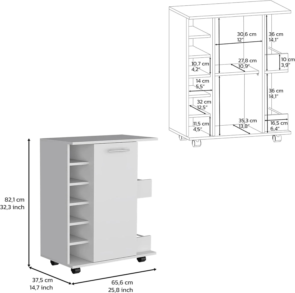 Bar Car with 6-Built In Bottle Racks and 2-Open Side Shelves R47729