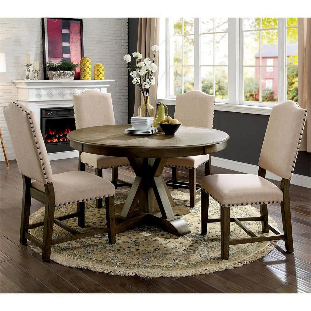 Light Oak Fabric Dining Side Chair Set of 2 I9798