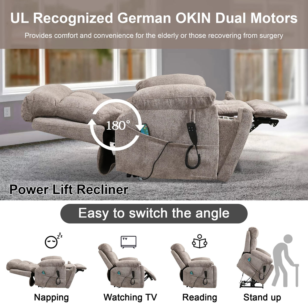 Oversized Dual Motor Power Lift Recliner Chair with Massage and Heat F178289
