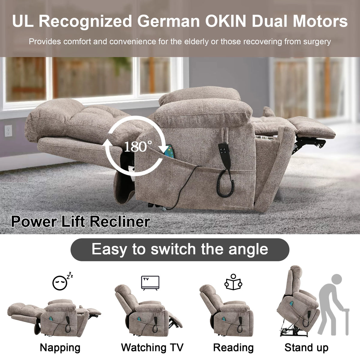 Oversized Dual Motor Power Lift Recliner Chair with Massage and Heat F178289