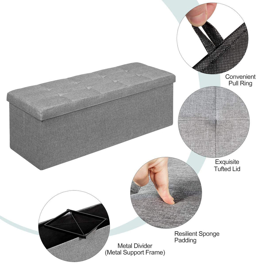 Light Gray Folding Storage Ottoman Bench K292684