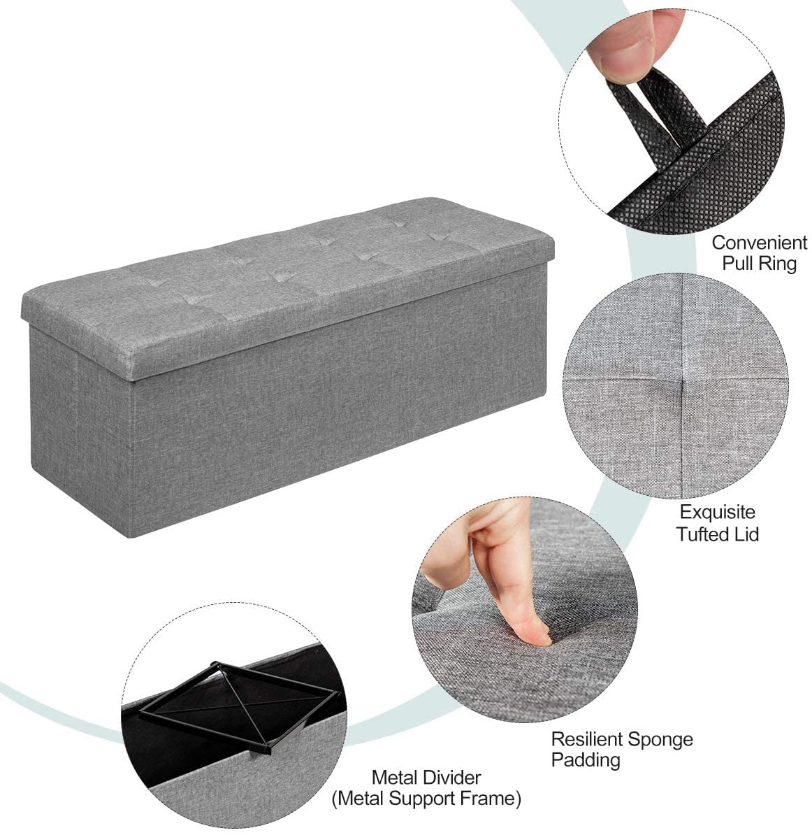 Light Gray Folding Storage Ottoman Bench K292684
