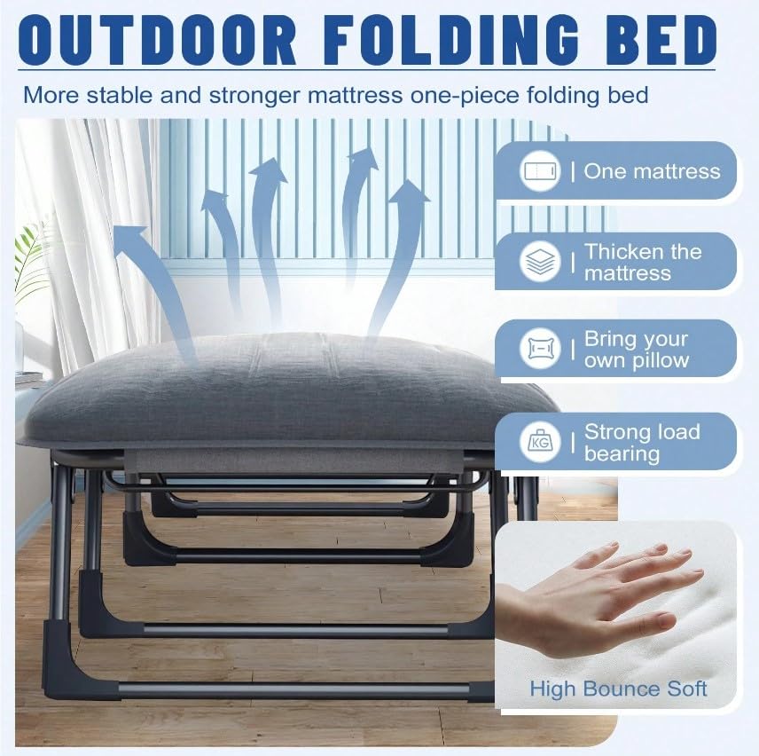 Portable Folding Camping Cot with Pillow Adjustable Backrest Z936668