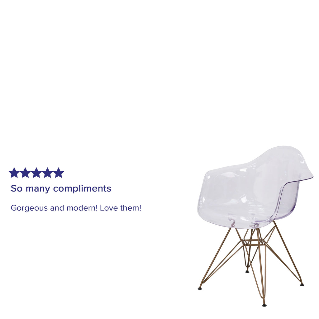 2 Pack Transparent Side Chair with Arms and Gold Base X51722