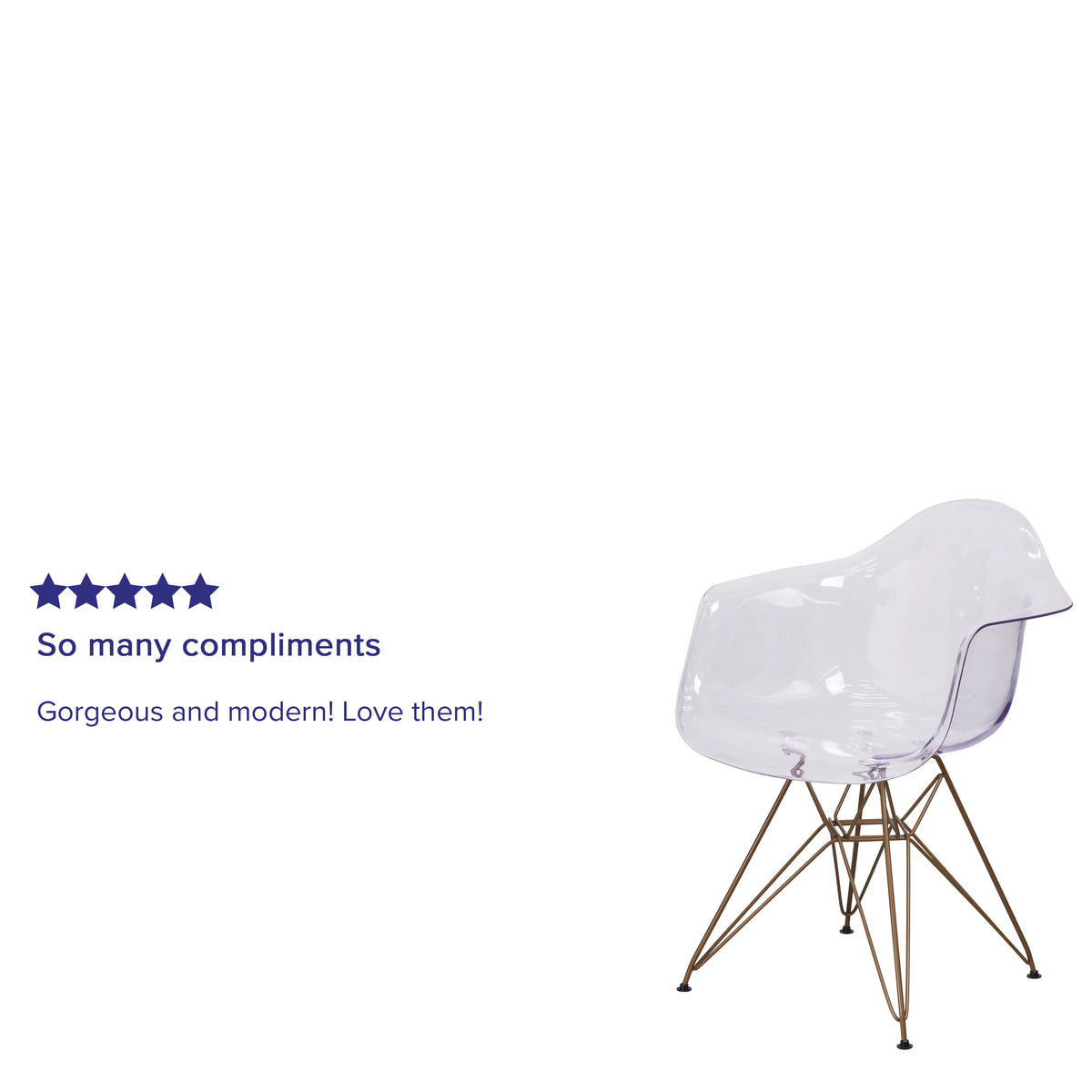 2 Pack Transparent Side Chair with Arms and Gold Base X51722
