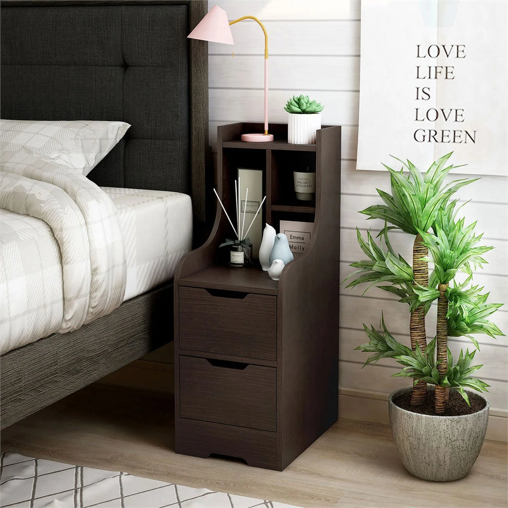 Walnut Wood 2-Drawer Nightstand with Open-Shelf D82816