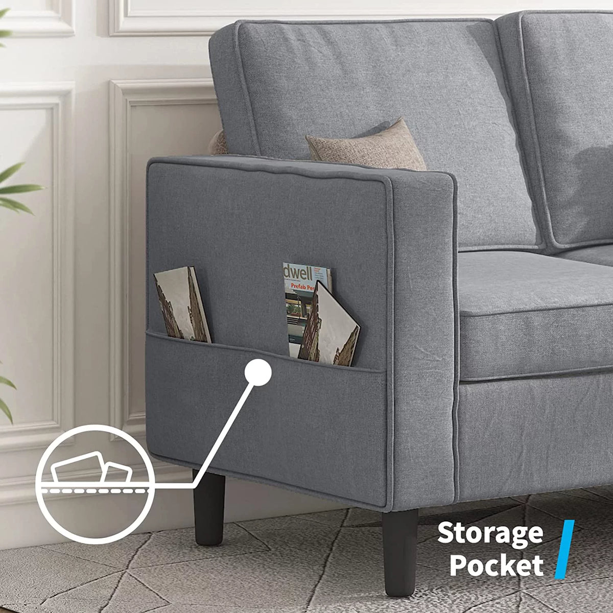 Light Gray Convertible Sectional Sofa with Storage Ottoman D163