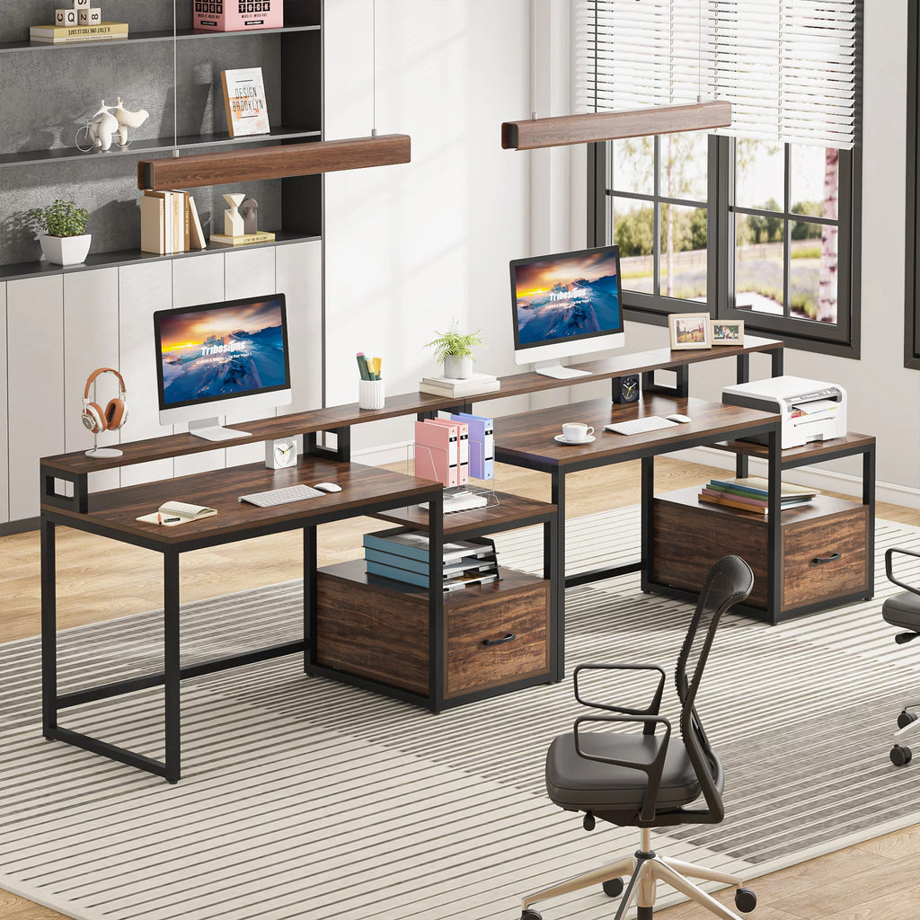 60 inch Computer Desk with File Drawer and Storage Shelves T714