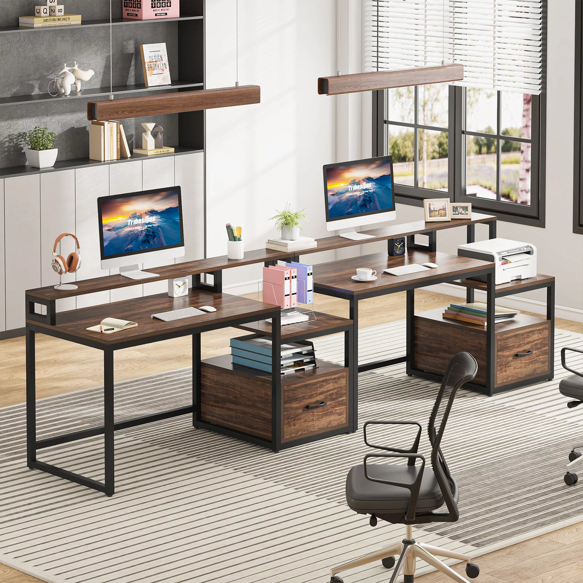 60 inch Computer Desk with File Drawer and Storage Shelves T714
