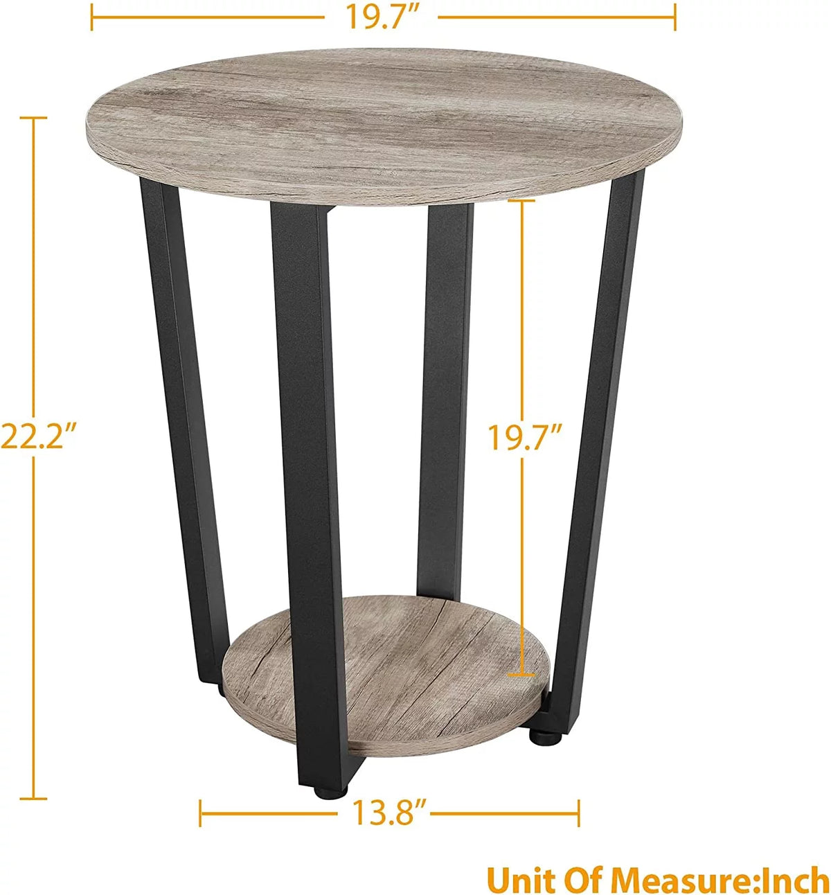 2-Tier Round End Tables Set of 2 with Metal Legs Gray I708