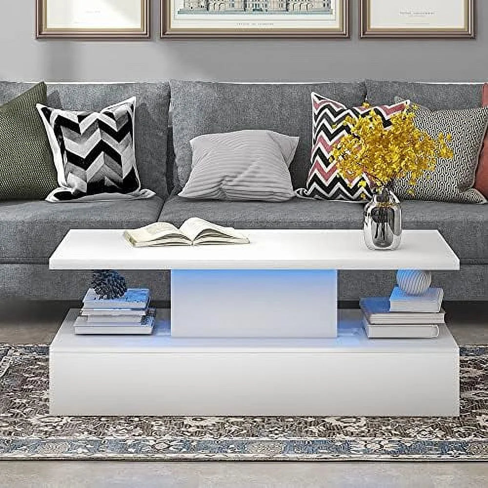 White LED Coffee Table with Drawers S651