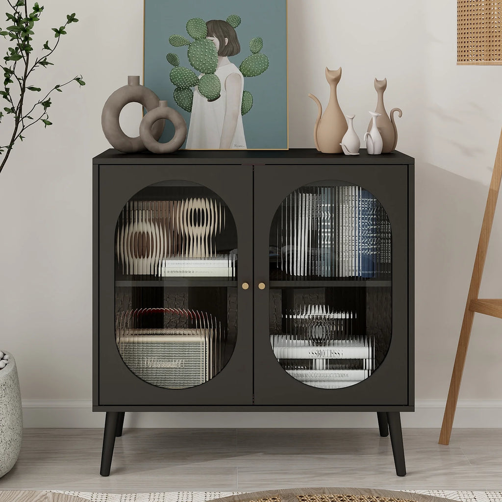 Black Sideboard and Buffets with 2 Doors and Adjustable Shelves U78885