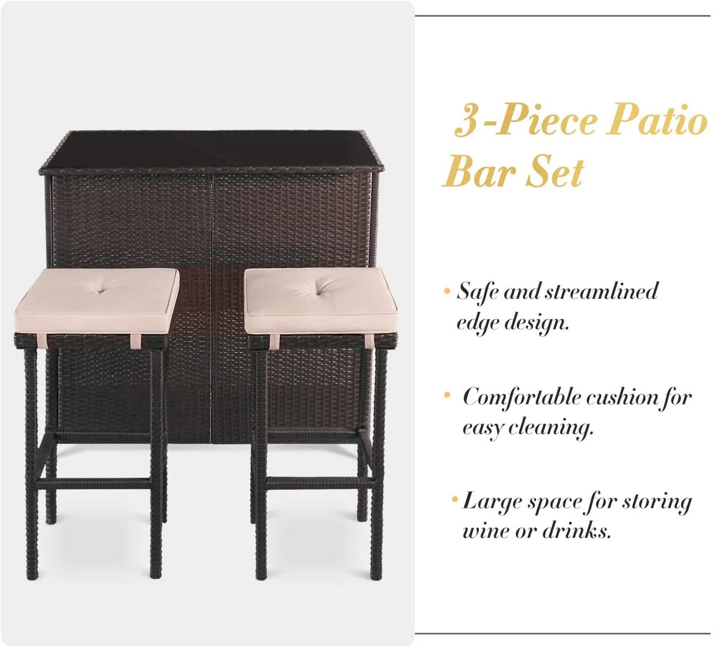 3-Piece Outdoor Wicker Bar Set with Cushions Y93285