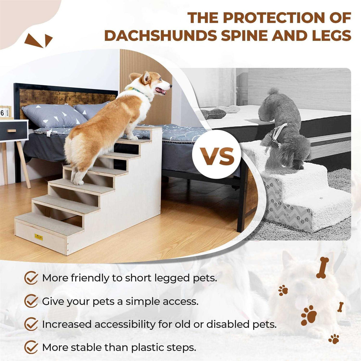 Wood 7-Step Dog Stairs with Carpet I34818