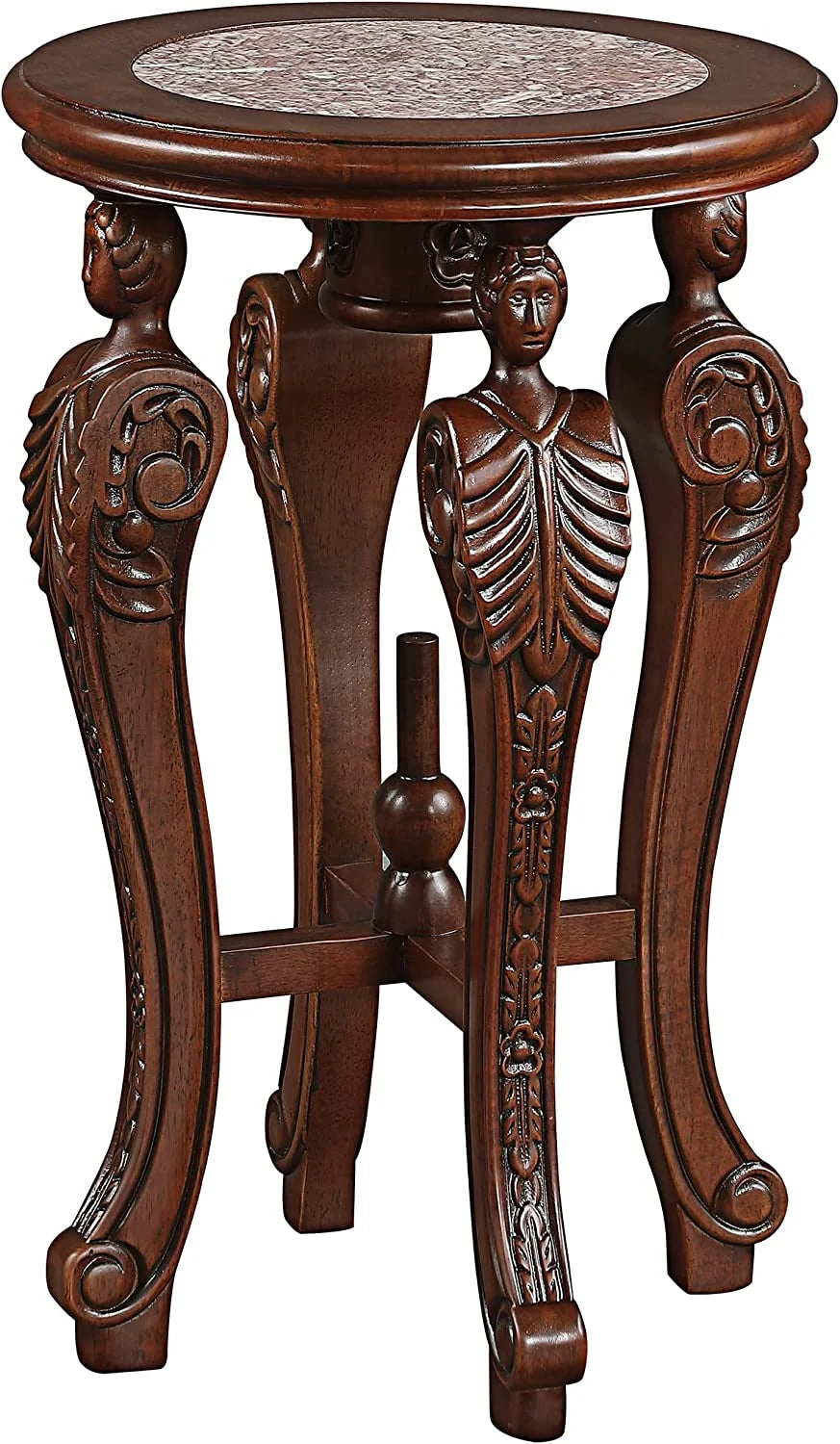 Marble-Topped Hardwood Pedestal Table I768