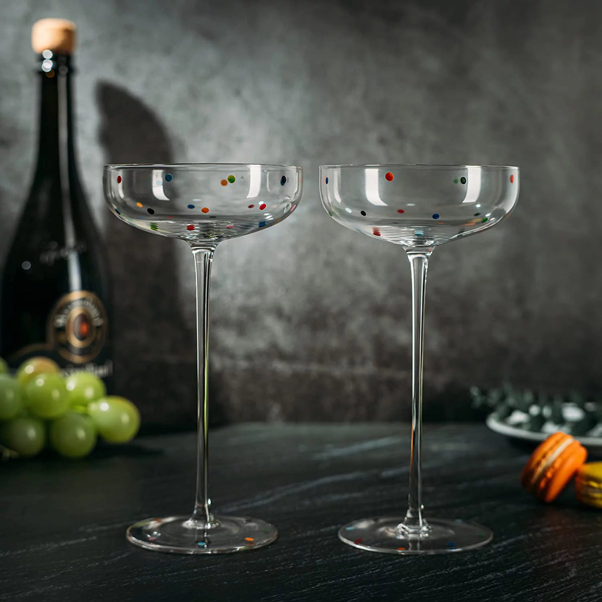 Polka Dot Champagne Coupe Glasses Set of 2 12 oz M4369