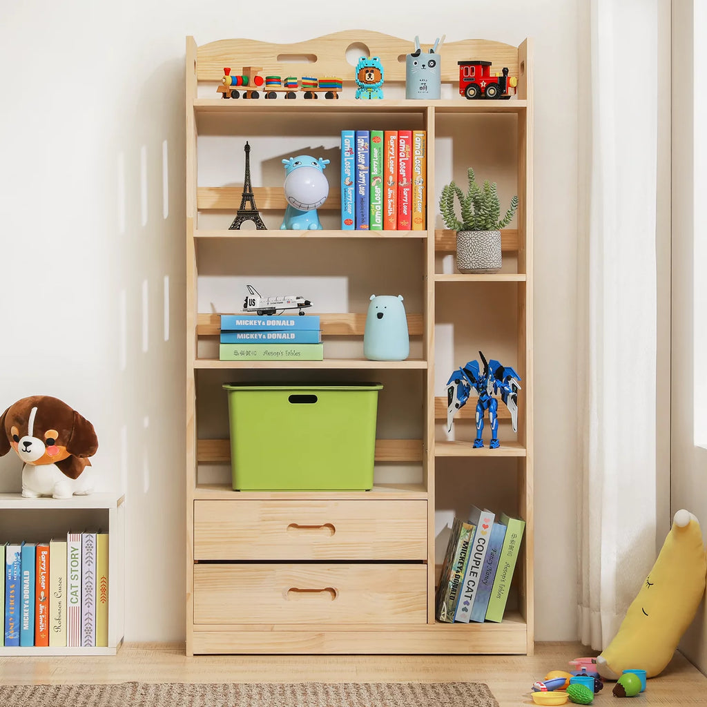 Wood 5 Tiers 2 Drawers Bookcase H42321